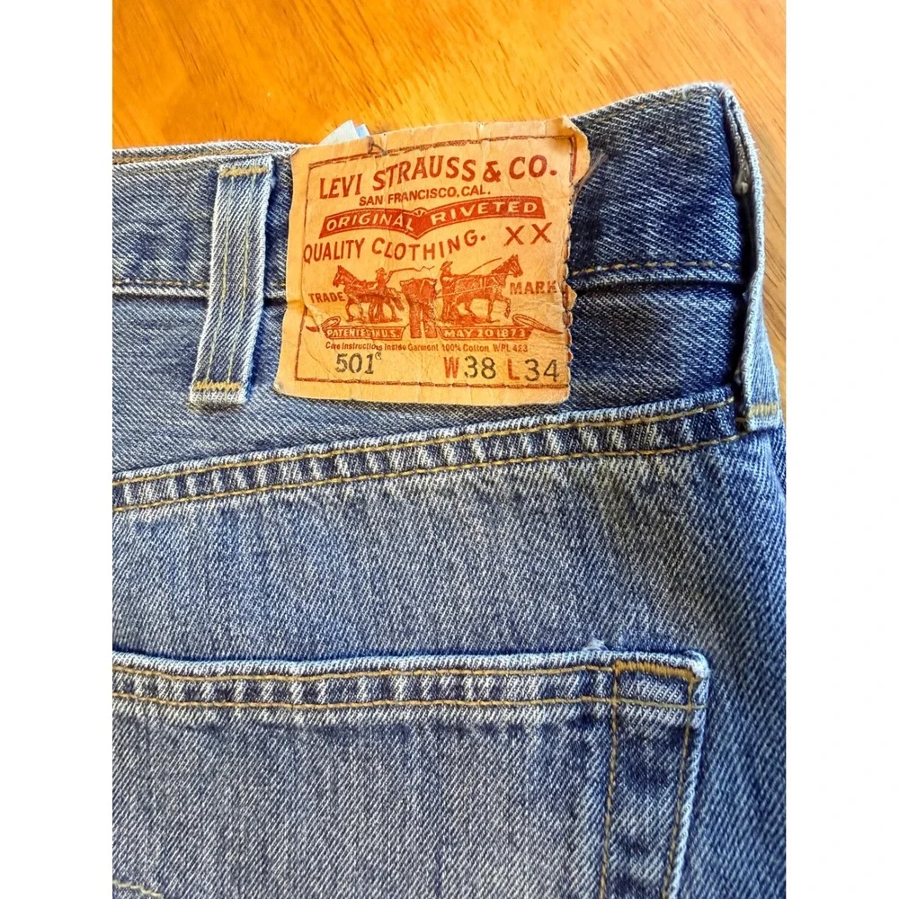 Levis 501 Original Fit Mens Jeans 38x34 Blue Straight Leg Button Fly Denim